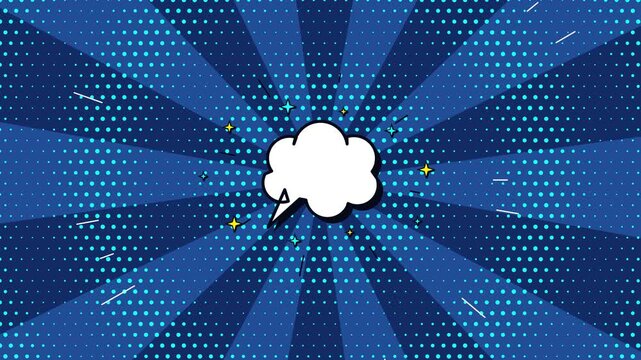 Seamless looping animated comic book style background with pop art starburst rays and blank speech bubble 4K animation
