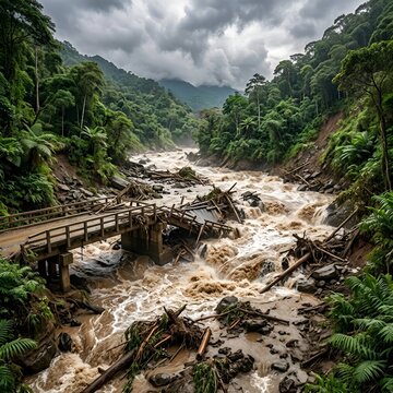 Flood Destroying Rainforest Bridge