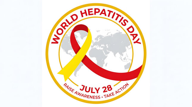 World hepatitis day emblem with a red and yellow ribbon and july 28th date