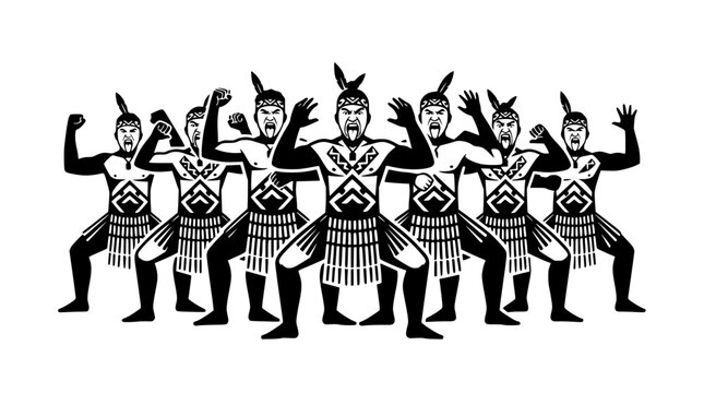 Maori warriors performing haka dance, traditional indigenous culture, tribal performance