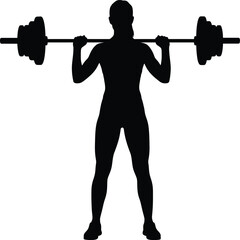 Fototapeta premium Titleweightlifter vector silhouette squatting barbell fitness gym graphic element isolated on white background