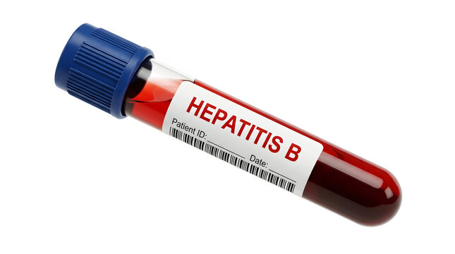 Blood sample in a test tube labeled hepatitis b for medical research or diagnosis