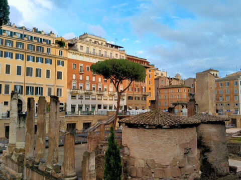 Square of Torre Argentina in Rome, with the ruins of ancient Roman temples