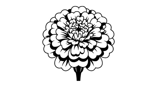 Black and white zinnia flower illustration. Stylized floral graphic, vector art.