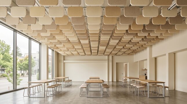 Acoustic baffles shape a flexible workshop studio
