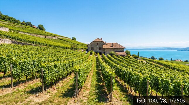 Terraced Vineyard Estate Overlooking Lake Geneva in Lavaux Switzerland