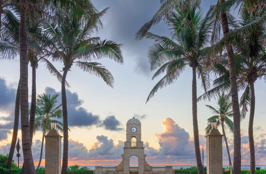 Palm Beach, Florida, USA clock tower on Worth Ave at dawn 766