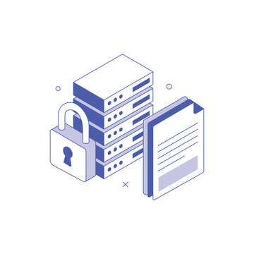 Secure server storage and data protection isometric illustration
