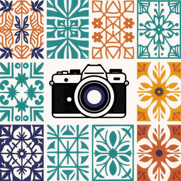 Linocut Seamless United. Retro Pattern Set For Creating Seamless Backgrounds