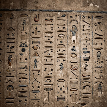 Monochrome Seamless Symbolic. Ancient Egyptian Hieroglyphs In A Seamless Horizontal Layout