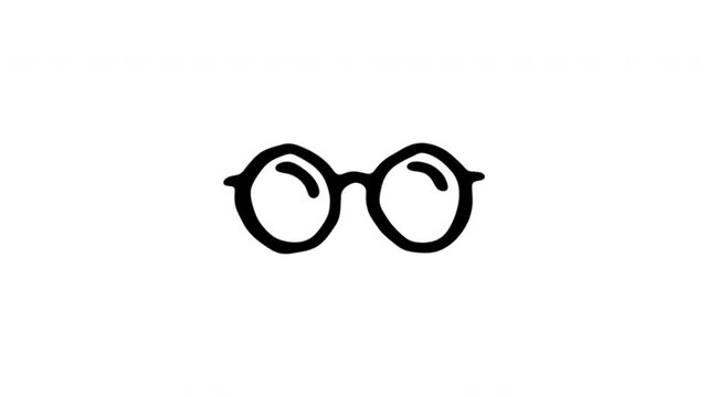 Eyeglasses For Vision Correction And Reading Hand Drawn Wiggle Doodle Animation With Alpha Channel. Spectacles And Optical Wear For Eye Care, Transparent Background. 4K Loop Hand Drawn Icon.