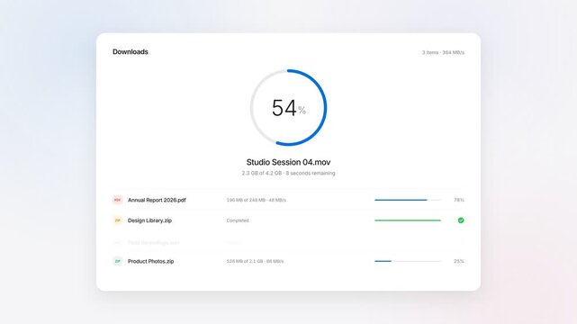 Minimalist Digital Downloads Progress Bar Interface Animation in 4K Resolution