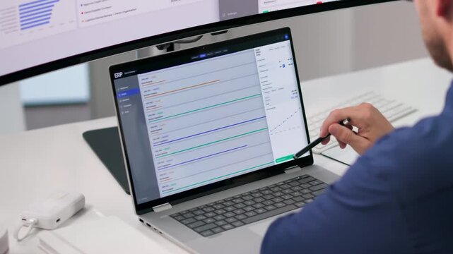 Business Analyst Reviewing ERP System Dashboards
