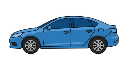 Obraz premium Blue sedan car illustration with black outlines on a white background