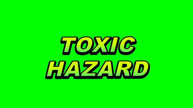 Green screen background where the text 'TOXIC HAZARD' constantly jiggles and gets filled with a toxic neon green liquid from bottom to top using an animated SVG mask.