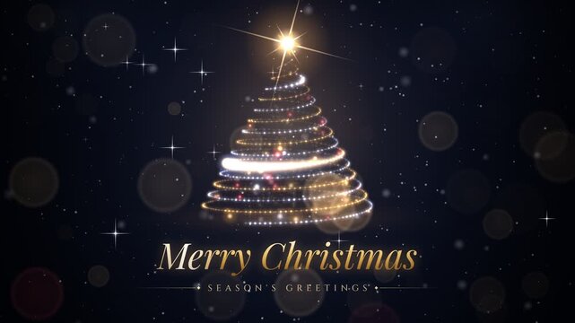 Luxurious Golden Christmas Tree Animation with Sparkling Lights and Bokeh Effects