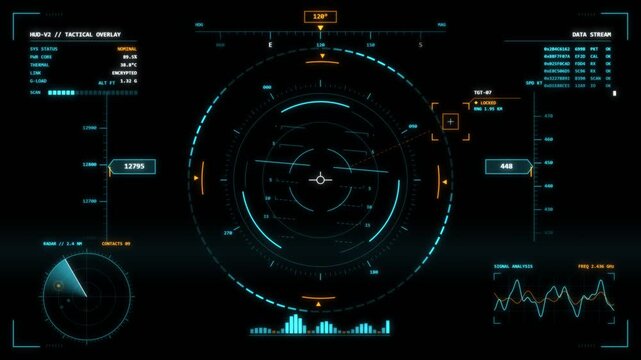 Tactical HUD Overlay Interface with Target Tracking and Radar