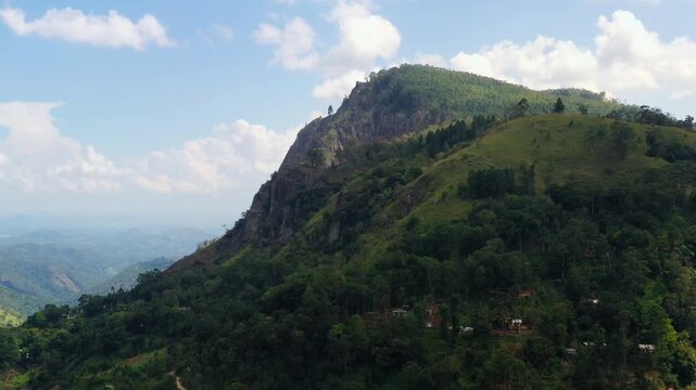Aerial View of Lush Green Mountains and Rocky Cliffs in Sri Lanka