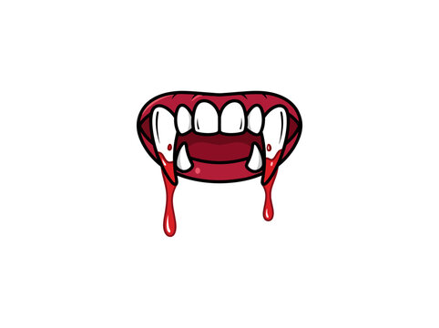Vampire mouth with sharp fangs and dripping blood illustration vector isolated on white background