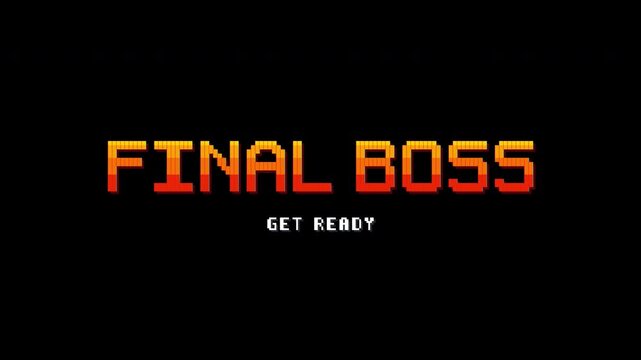Pixel art final boss text animation on transparent background