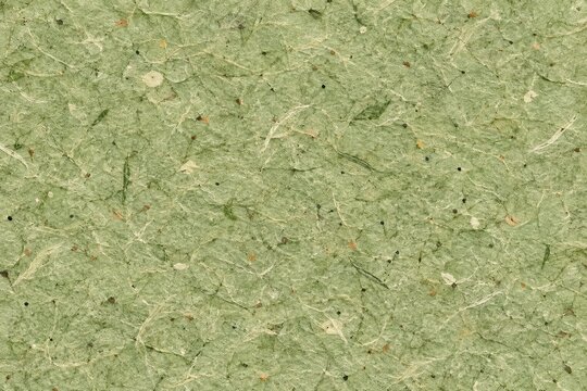 Green rice paper seamless texture, grainy handmade vintage washi background with neutral ecru tones, recycled paper specks and subtle particles for craft wallpaper designs