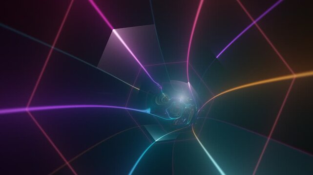 Futuristic Neon Hexagon Tunnel Infinite Loop with Glowing Cybernetic Lines