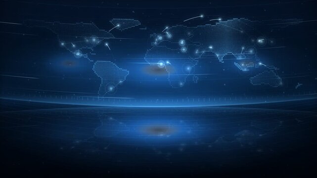 Global digital news background with world map grid and network connection lines