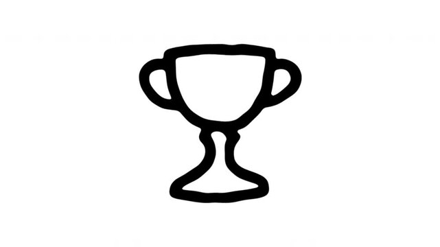 Trophy Cup For Awards And Competition Winners Hand Drawn Doodle Animation. Championship Prize And Achievement Symbol. Sports Victory Celebration. 4K Loop With Alpha Channel.