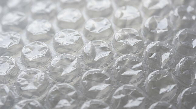 Macro texture of clear plastic bubble wrap. Transparent air cushion film for protective packaging