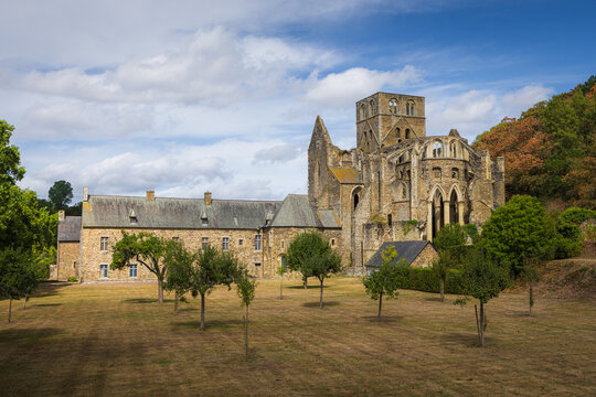 View to the ruins of abbey in Hambye