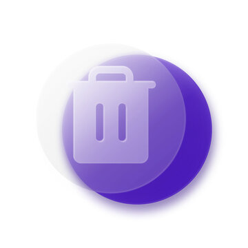 Purple trash can icon in frosted glassmorphism style