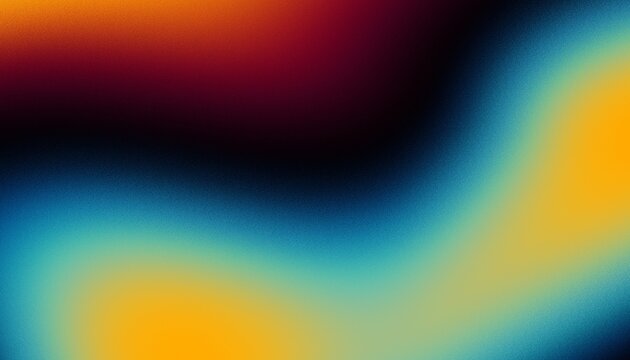 Vibrant orange teal black psychedelic grainy gradient color flow wave on black background, music cover dance party poster design