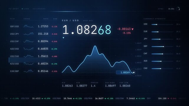 Forex exchange rate market trading dashboard with live currency pairs and charts