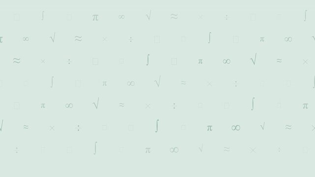 Soft mint green mathematical symbol stream background with gentle seamless motion