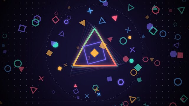 Abstract Geometric Neon Shapes Moving in a Vibrant Digital Loop