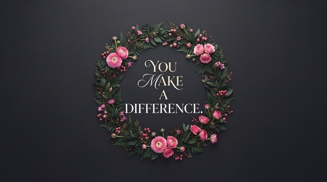 You make a difference motivational quote written in elegant white typography surrounded by a beautiful floral wreath