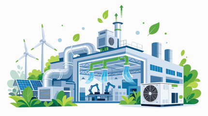 Fototapeta premium Eco-friendly industrial factory with renewable energy and green technology