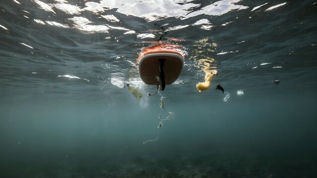 Sunfish boat drifting on the water with fishing equipment beneath the surface