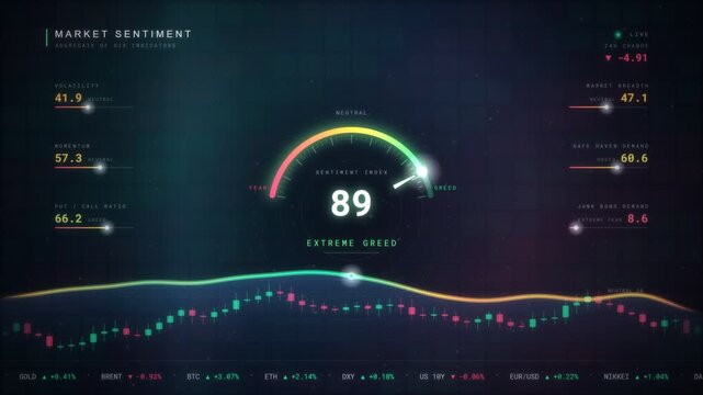 Financial Market Sentiment Index Gauge Dashboard With Trading Analytics