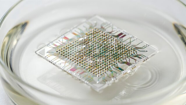 Microchip integrated circuit component on a circuit board, electronic device