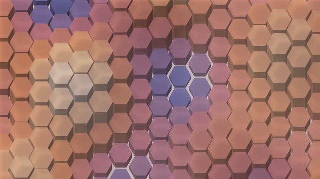 Abstract 3D hexagonal relief surface moving in colorful waves loop animation