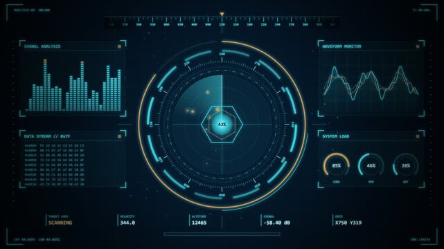 Digital HUD Sci Fi Interface with Radar and Waveform Monitor