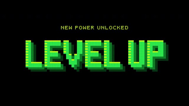Pixel art level up animation isolated on transparent background