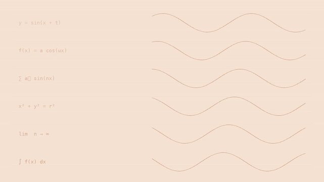 Soft peach beige sine formula notebook background with gentle seamless motion