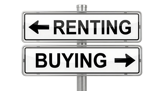Choosing Between Renting or Buying Property Real Estate Directional Road Sign Concept Illustration