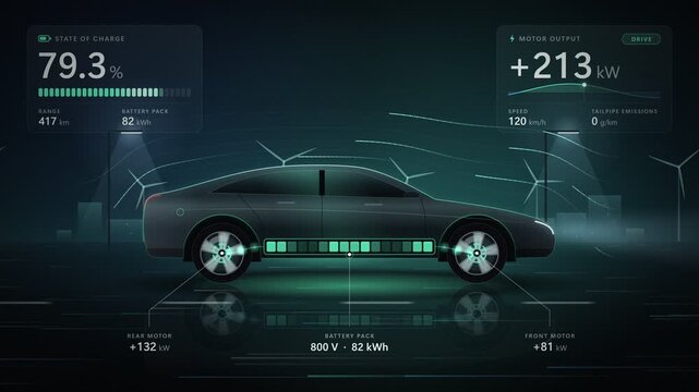 Electric Vehicle Charging and Energy Flow Dashboard Interface Animation
