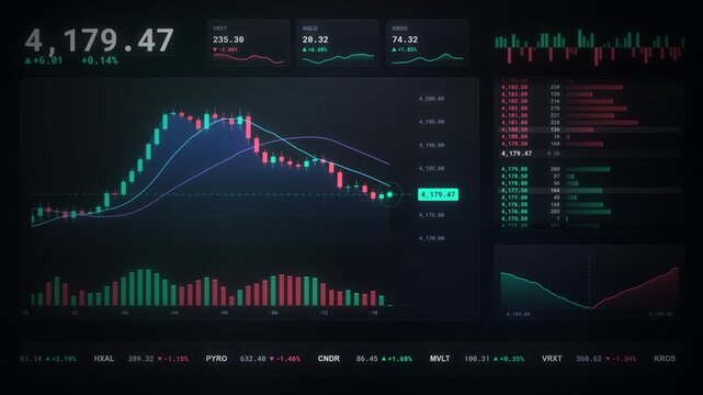 futuristic stock market candlestick chart and order book loop animation