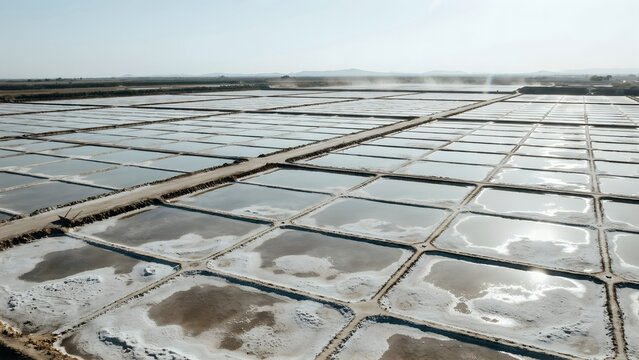 Salt Flats and Salt Pans Under Clear Sky with Horizon View