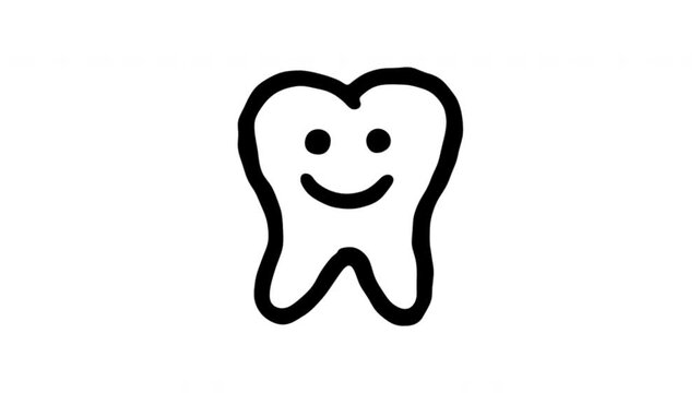 Tooth For Dental Care And Oral Hygiene Hand-Drawn Doodle Animation On Transparent Background. Smiling Molar And Dentist Office Reminder. Seamless Animated Icon. 4K Video Overlay Element.