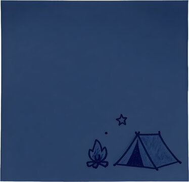 Night Sky Blank Memo Pad Label with Camping Tent and Campfire Illustration   